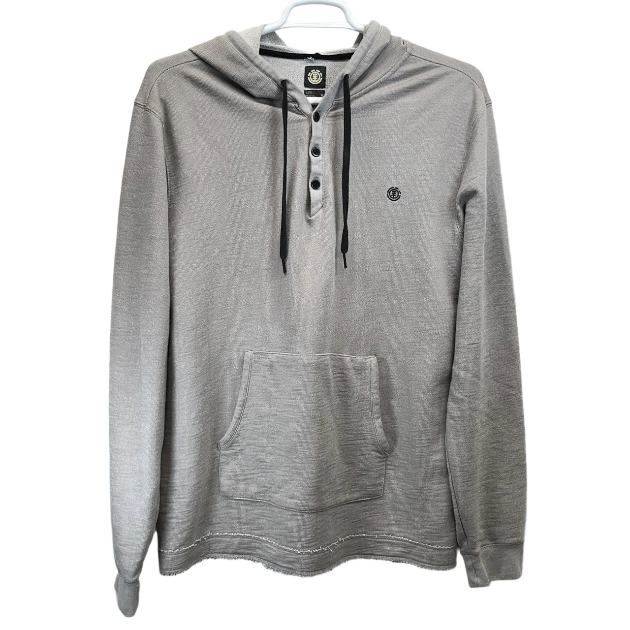 Element Grey Mens Cotton Blend Hooded Henley Distressed Hem Hoodie Xl